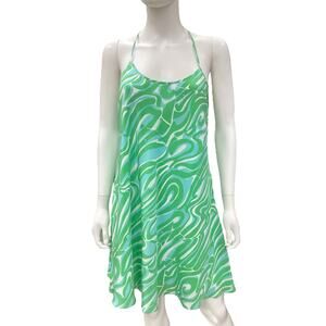 Lilly Pulitzer Dress Women SZ S 100%Silk Straps Above Knee Green And Blue Print